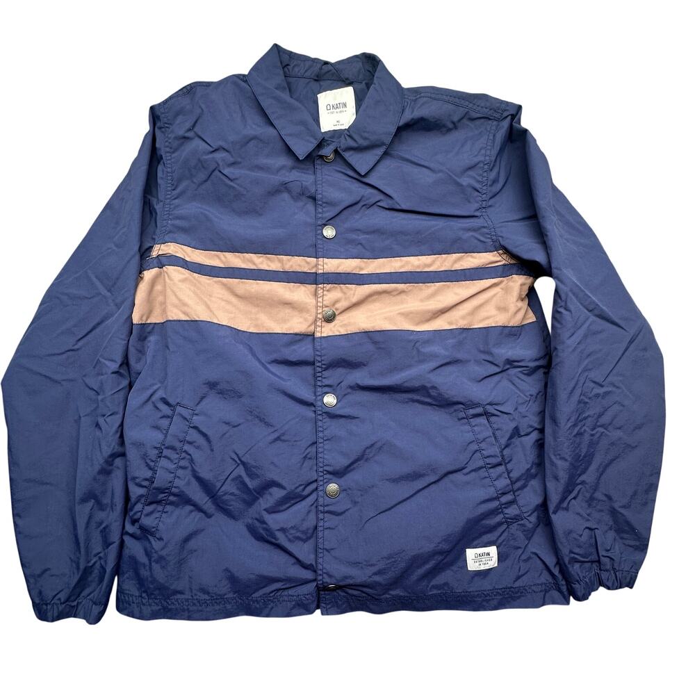 Katin Koleman Klassic Coach Jacket Gray Check Flannel Lined Medium Navy Brown